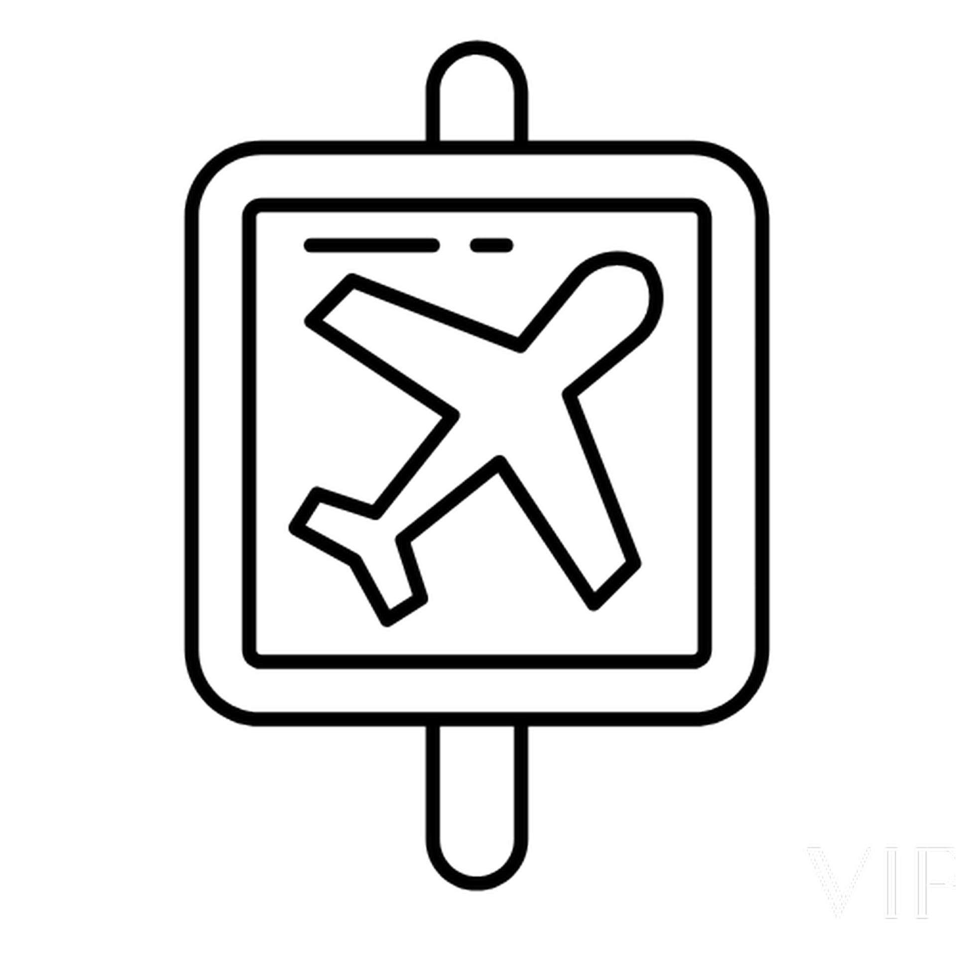 transfery na terenie polski, czarno biala grafika wektorowa przedstawiająca znak lotniska - lecący samolot